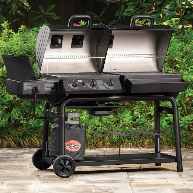 Char-Griller Duo Black Gas and Charcoal Combo Grill with Side Burner