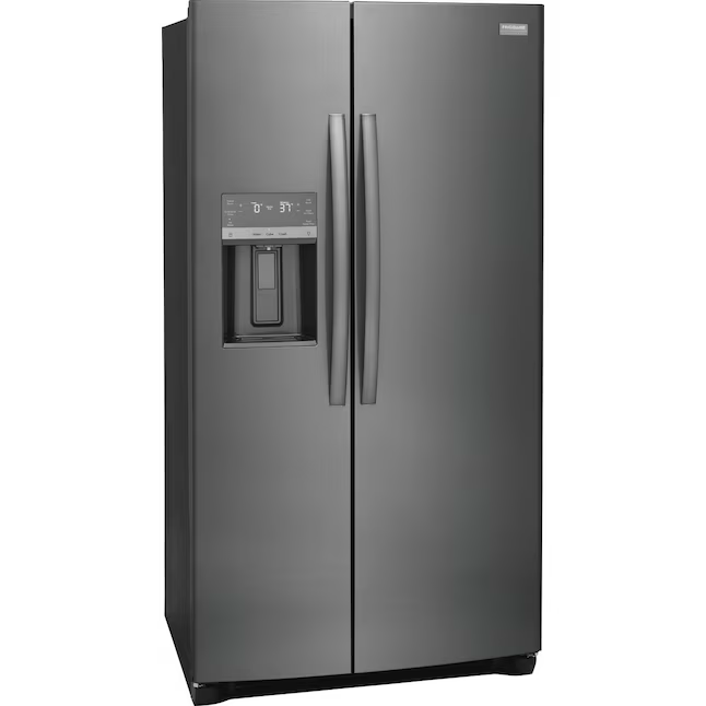 Frigidaire Gallery 25,6 Kubikfuß Side-by-Side-Kühlschrank mit Eismaschine, Wasser- und Eisspender (fingerabdruckresistenter schwarzer Edelstahl) ENERGY STAR