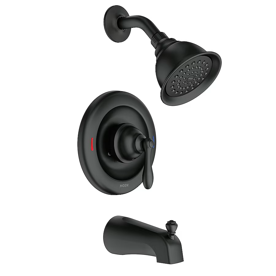 Moen Caldwell Matte Black 1-handle Single Function Round Bathtub and Shower Faucet Valve Included