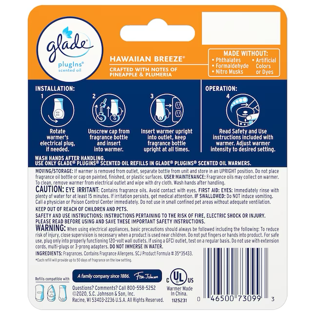 Glade Scented Oil 0.67-fl oz Hawaiian Breeze Refill Air Freshener