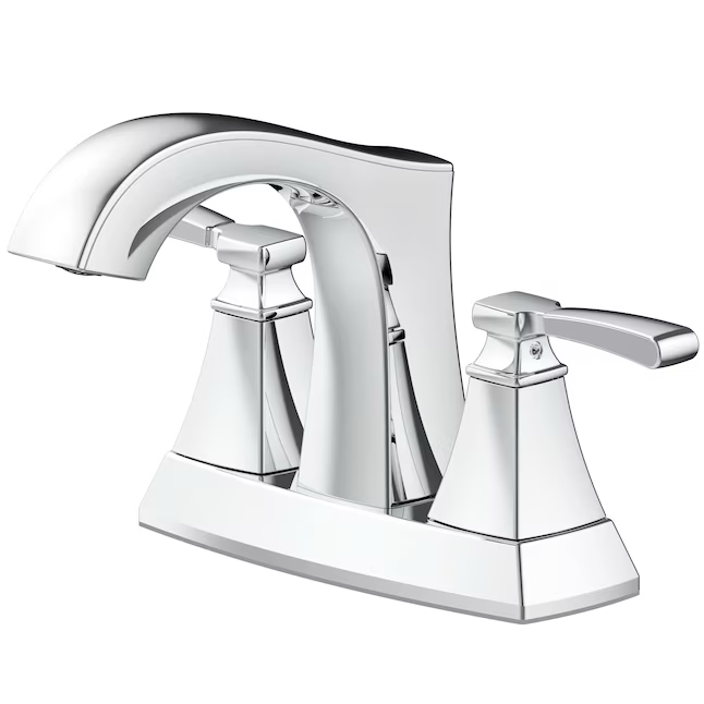 allen + roth Chesler Polished Chrome 4-in centerset 2-Handle WaterSense Bathroom Sink Faucet with Drain and Deck Plate