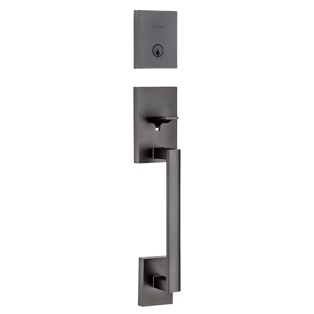 Kwikset Signature Series San Clemente Matte Black Single-Cylinder Deadbolt Entry Door Handleset with Halifax Lever and Smartkey