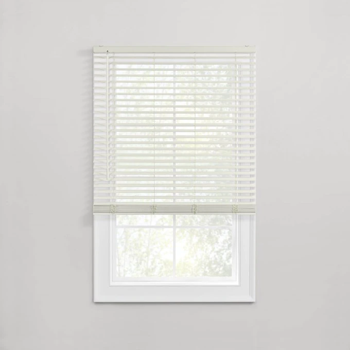 2" White Cordless Faux Wood Mini Blinds (35" x 48")