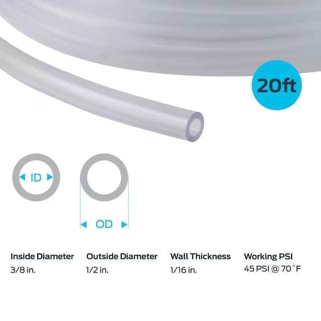 EZ-FLO 3/8-in ID x 20-ft PVC Clear Vinyl Tubing