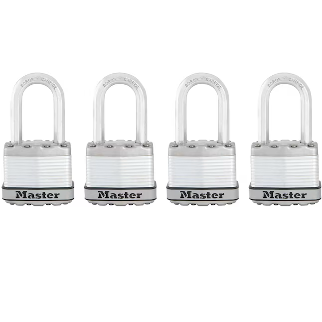 Robustes Vorhängeschloss mit Schlüssel für den Außenbereich von Master Lock, 1 1/2-Zoll-Bügel, gleichschließend (4er-Pack)