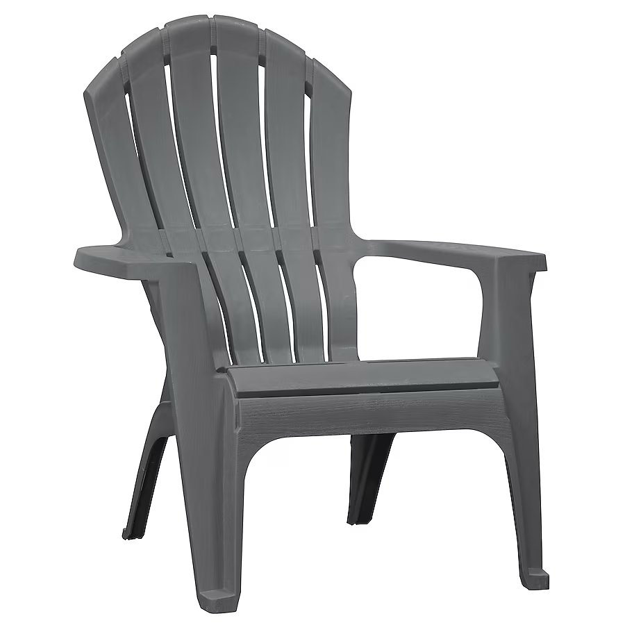 Adams PATIO Stackable Charcoal Resin Frame Stationary Adirondack Chair with Slat Seat