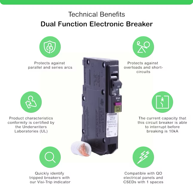 Square D QO 15-amp 1-Pole Dual Function Afci/Gfci Circuit Breaker