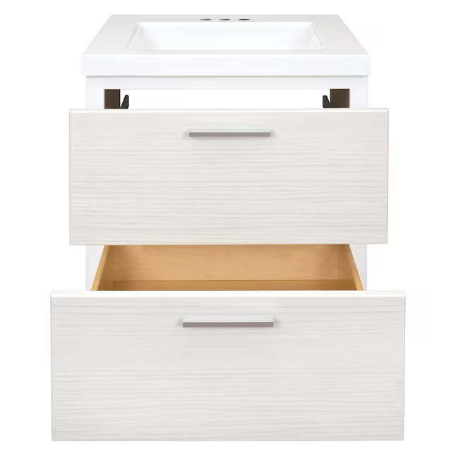 Style Selections Acadia tocador de baño con lavabo individual blanco de 24 pulgadas con tapa de mármol cultivado blanco