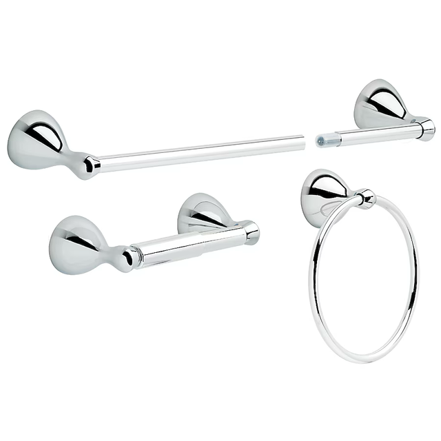 Delta 3-Piece Foundations Polished Chrome Decorative Bathroom Hardware Set with Towel Bar,Toilet Paper Holder and Towel Ring