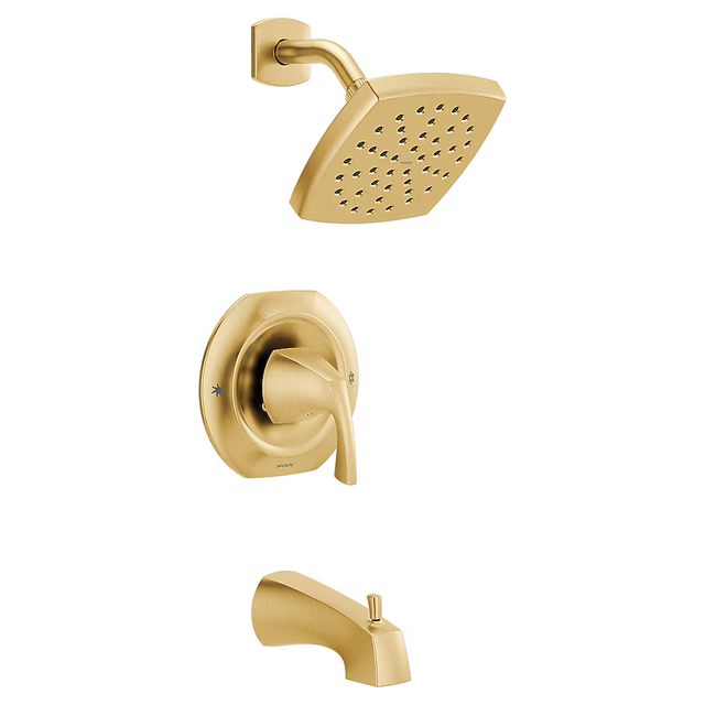 Moen Lindor Brushed Gold 1-handle Single Function Square Bathtub and Shower Faucet Valve Included