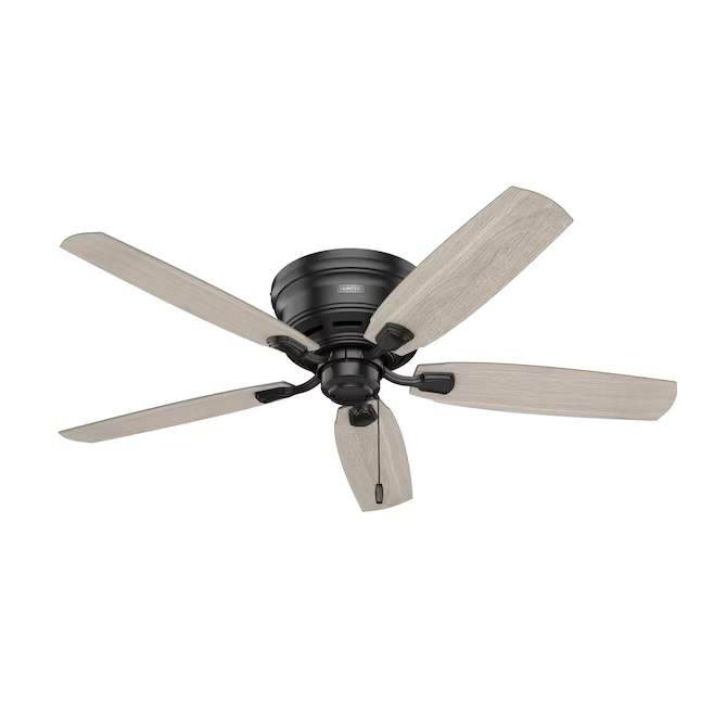 Hunter Kennewick 52-in Matte Black Indoor Flush Mount Ceiling Fan with Light (5-Blade)