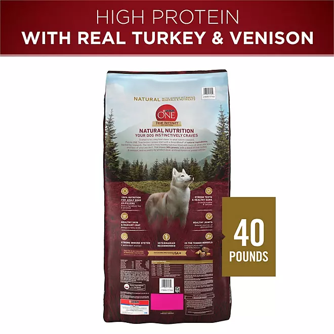 Purina ONE True Instinct Alimento seco para perros, pavo real y venado, 40 lbs.