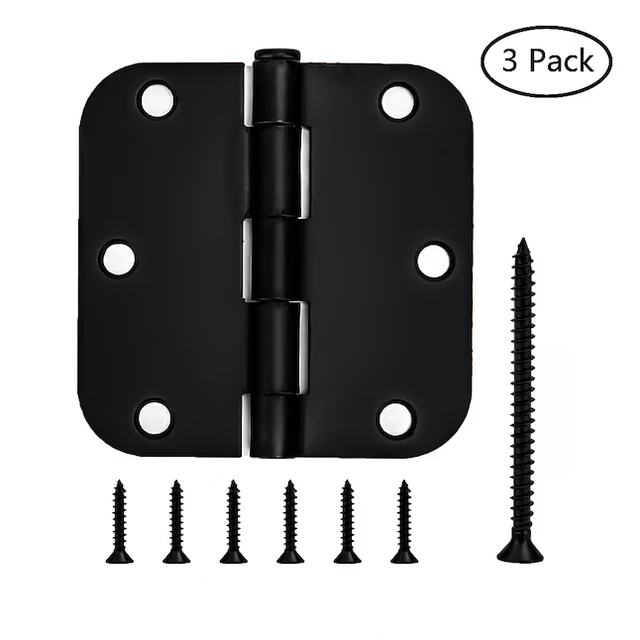 RELIABILT 3-1/2-in H x 5/8-in Radius Matte Black Mortise Interior Door Hinge (3-Pack)