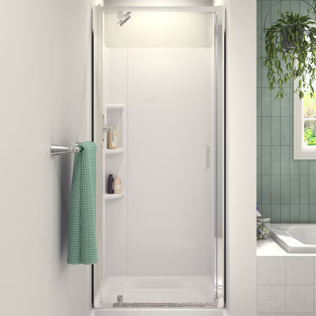 American Standard Mainstream Polished Chrome 29-5/8-in to 31-3/16-in W x 72.12-in H Semi-frameless Hinged Shower Door