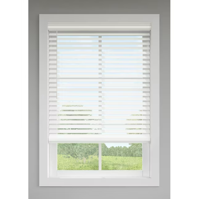 LEVOLOR Trim+Go 2.5-in Slat Width 35-in x 64-in Cordless White Faux Wood Room Darkening Horizontal Blinds