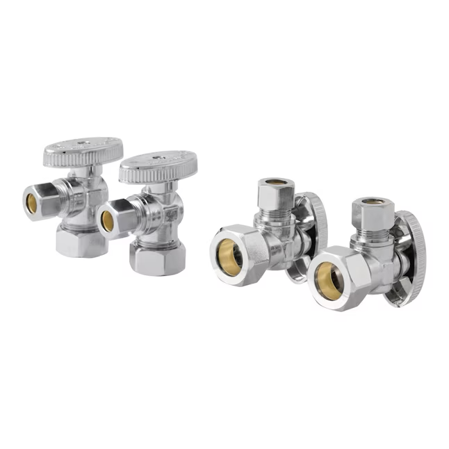 SharkBite 1/2-in Compression x 3/8-in OD Compression Brass Quarter Turn Stop Angle Valve (4-Pack)