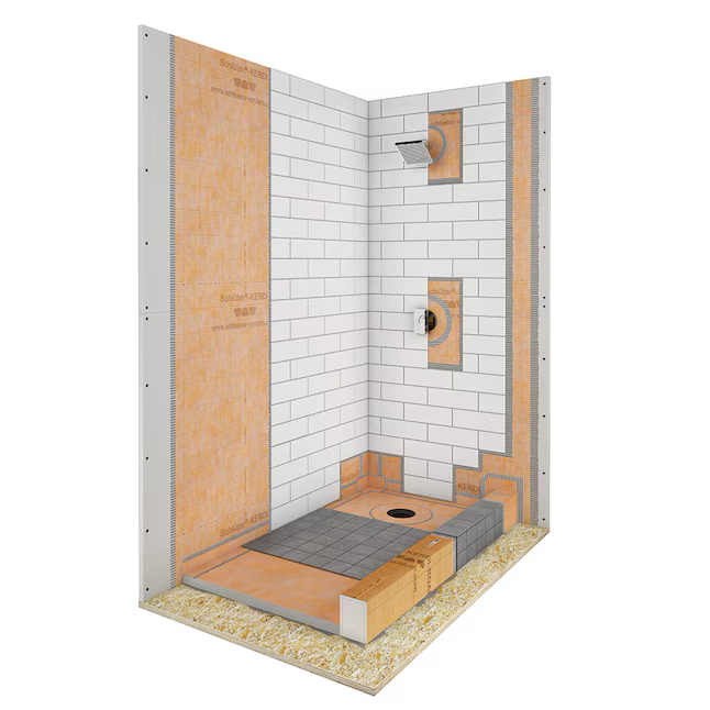 Schluter Systems Kerdi-Shower-Kit, 38 Zoll x 60 Zoll, versetzter PVC-Flansch, 2 Zoll