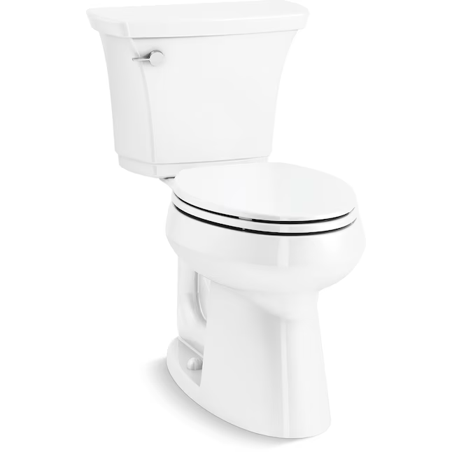 Inodoro KOHLER Highline blanco alargado con altura de silla, 2 piezas, WaterSense, cierre suave, 12 pulgadas, empotrable, 1,28 GPF