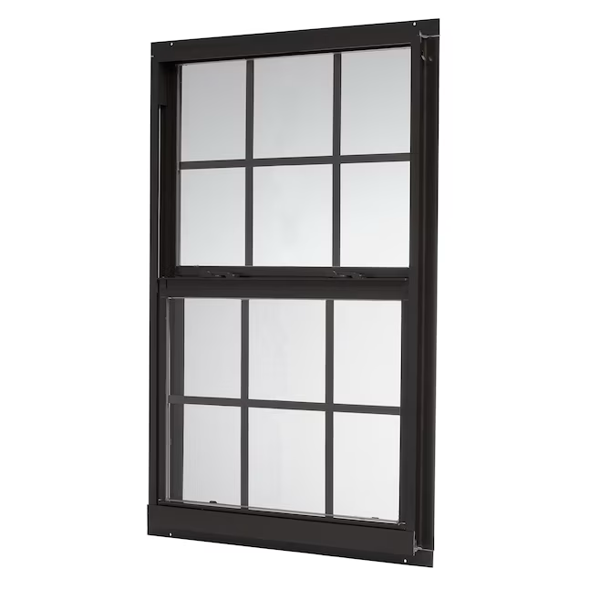 RELIABILT 46000 Series New Construction 35-1/2-in x 47-1/2-in x 2-5/8-in Jamb Black Aluminum Low-e Single Hung Window with Grids Half Screen Included