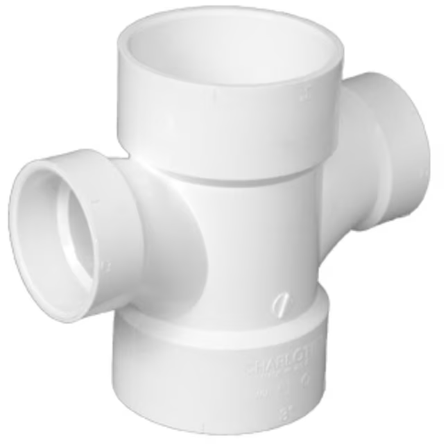 Charlotte Pipe Tee sanitaria doble reductora DWV de PVC de 2 x 2 x 1-1/2 x 1-1/2 pulgadas