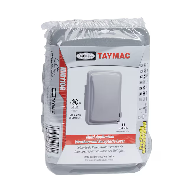 Cubierta para caja eléctrica resistente a la intemperie de plástico gris rectangular de 1 unidad Hubbell TayMac