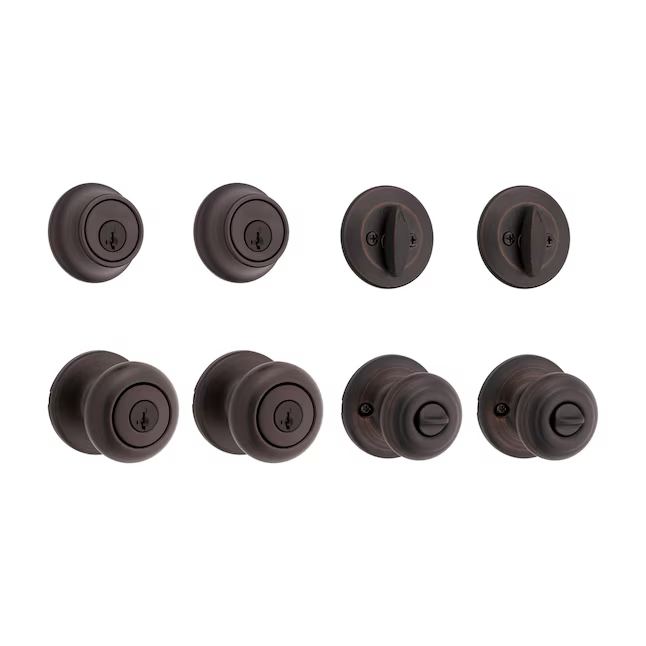 Kwikset Security Cove Venetian Bronze Smartkey Exterior Single-cylinder deadbolt Combined Door Knob Contractor Pack with Antimicrobial Technology (2-Pack)