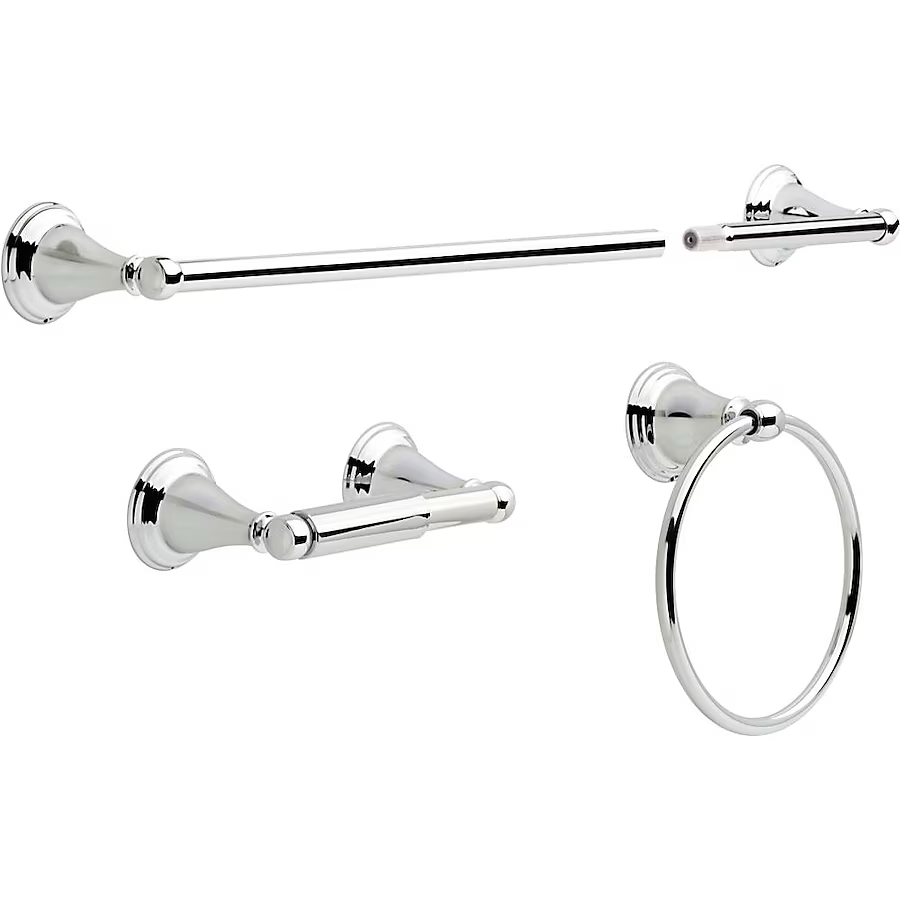 Delta 3-Piece Windemere Polished Chrome Decorative Bathroom Hardware Set with Towel Bar,Toilet Paper Holder and Towel Ring