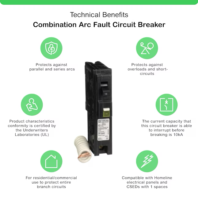 Square D Homeline 15-amp 1-Pole Combination Arc Fault Circuit Breaker