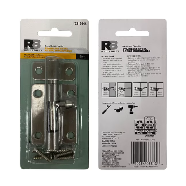 RELIABILT 3-in Stainless Steel Stainless Steel Barrel Bolt