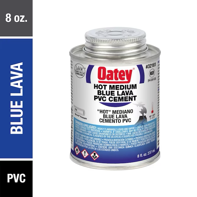 Cemento de PVC azul Oatey Blue Lava de 8 onzas líquidas