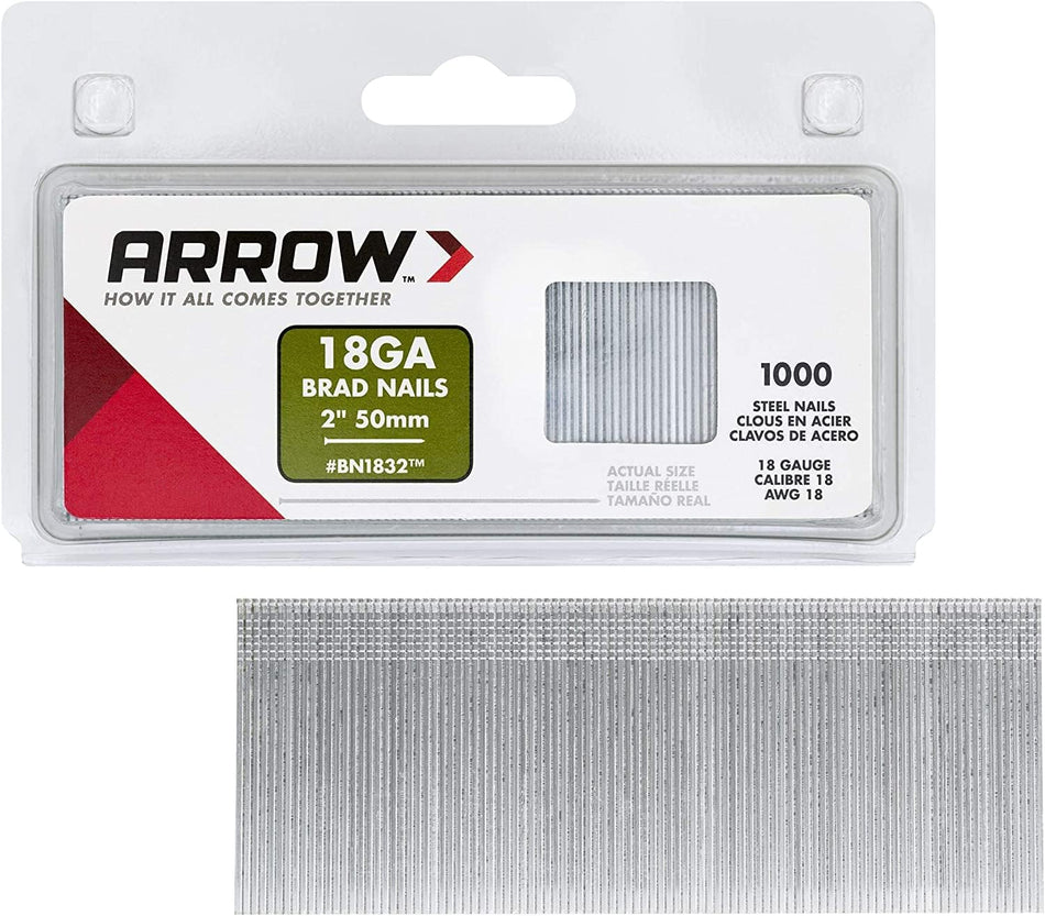 Arrow 18-Gauge Steel Brad Nails, 2 Inch, 1000 Pack