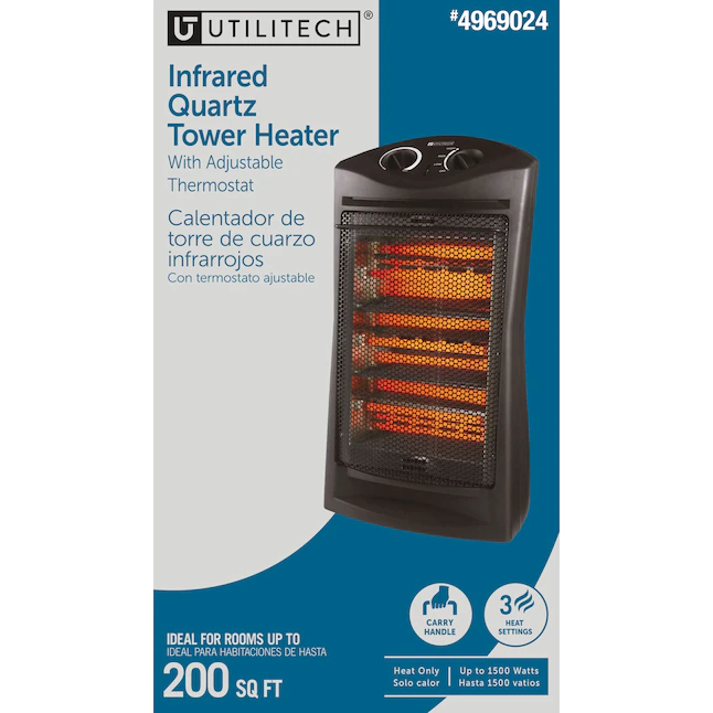 Utilitech Up to 1500-Watt Infrared Quartz Tower Indoor Electric Space Heater with Thermostat