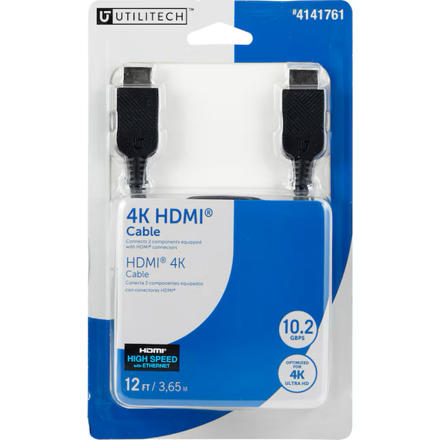 Cable HDMI a HDMI 4K Utilitech de 12 pies, color negro