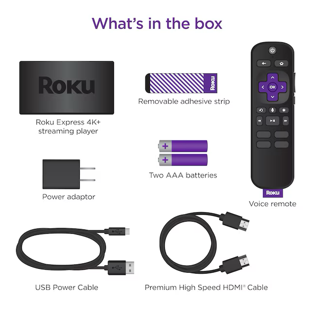 Dispositivo de transmisión inteligente Roku Express 4K+ 4K/HD/HDR con control remoto incluido