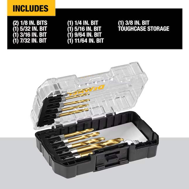 DEWALT 10-Piece Assorted Titanium Nitride Coated Hss Jobber Length Twist Drill Bit Set