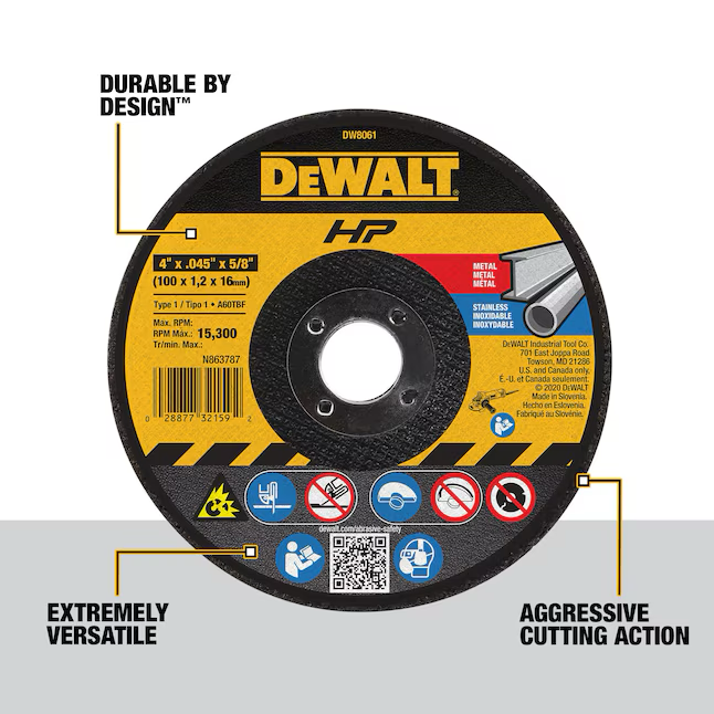 Muela abrasiva DEWALT HP de alto rendimiento, óxido de aluminio de 4 pulgadas, grano 60