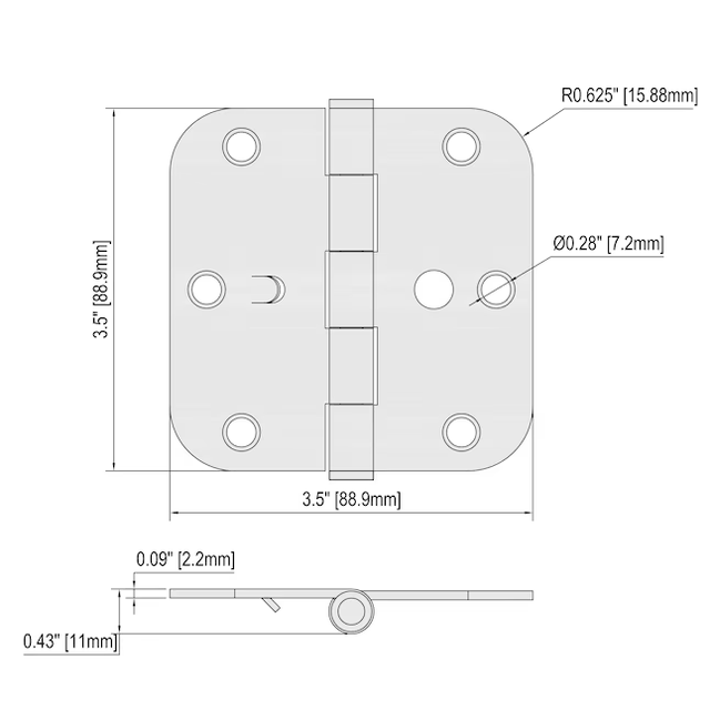 Bisagra de seguridad para puerta interior RELIABILT de níquel satinado de 3-1/2 pulg. de alto x 5/8 pulg. de radio (paquete de 3)