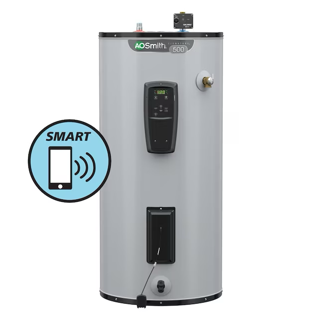 A.O. Smith Signature 500 50-Gallon Short 12-Year Warranty 5500-Watt Double Element Smart Electric Water Heater with Leak Detection & Automatic Shut-Off