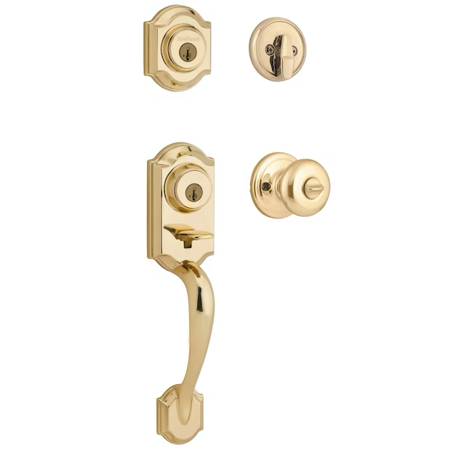 Kwikset Signature Series Montara Polished Brass Single-Cylinder Deadbolt Keyed Entry Door Handleset Knob Smartkey