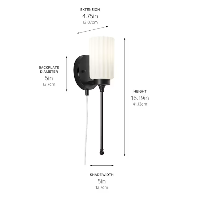 Kichler Thelma Aplique de pared negro mate con 1 luz de 5 pulgadas de ancho