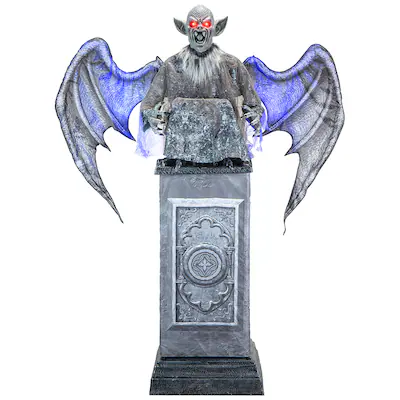 Gárgola LED parlante de 8 pies con alas en pedestal Haunted Living Animatronic