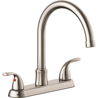 Seasons Raleigh - Grifo de cocina con cuello de cisne y doble manija (acero inoxidable)