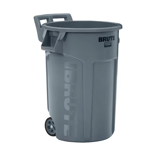 Rubbermaid Commercial Products BRUTE 44-Gallonen grauer Mülleimer aus Kunststoff mit Rädern für den Außenbereich