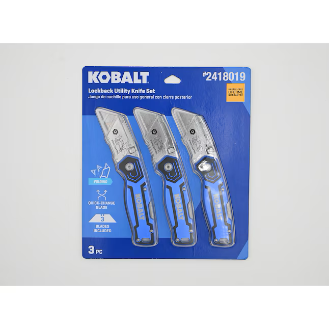 Kobalt, paquete de 3 navajas multiusos plegables con hoja de 18 mm Lockback