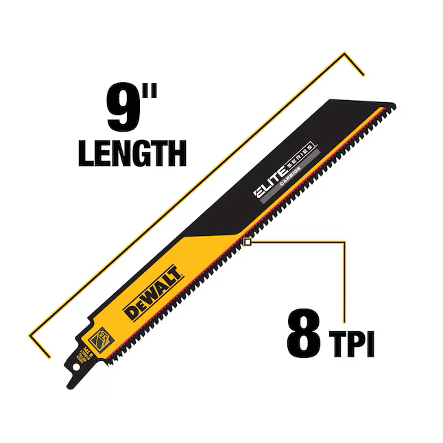 Hoja de sierra alternativa para corte de metal DEWALT Elite de 9 pulgadas y 8 Tpi de espesor