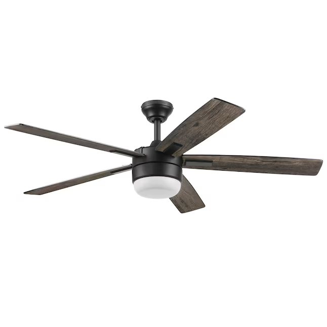 Harbor Breeze Boltz III Easy2Hang 52-in Matte Black Color-changing Indoor Ceiling Fan with Light and Remote (5-Blade)