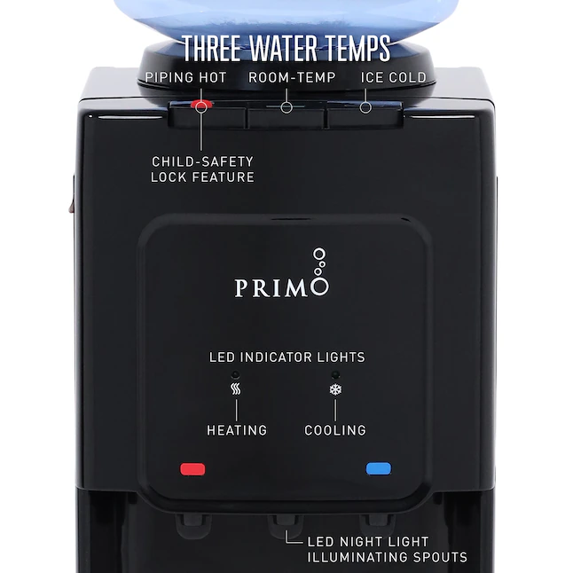 Primo Black Top-loading Cold and Hot Water Cooler in the Water