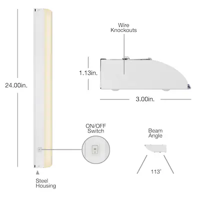 Barra de luz LED para debajo del gabinete, cableada, de 24 pulgadas Utilitech