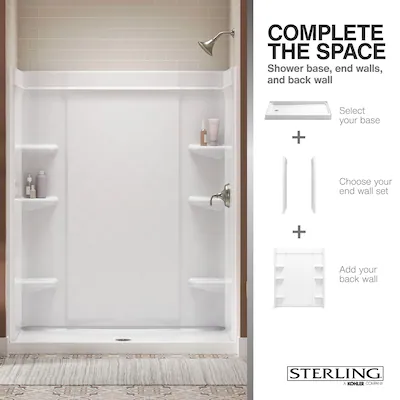 Sterling Medley 48-in W x 34-in D x 70.75-in H White Alcove Shower Back Wall Panel