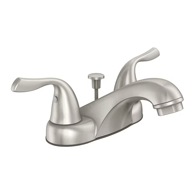 Project Source Webber Nickel 4-in centerset 2-handle WaterSense Bathroom Sink Faucet with Drain and Deck Plate